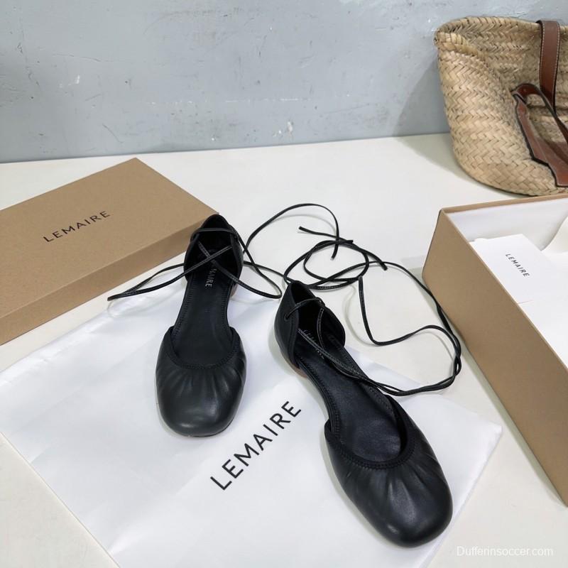 2025 Women LEMAIRE Black Calf Leather Mary Jane Lace-up KFY00300