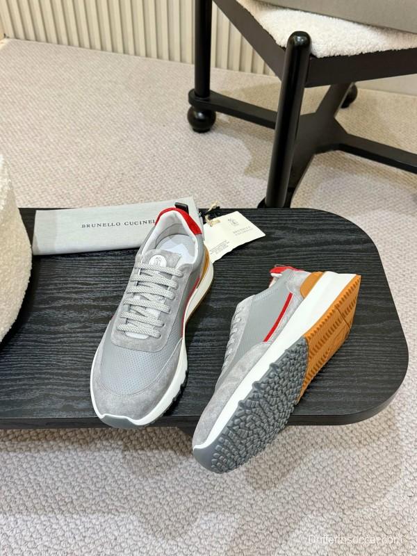 2025 Men Brunello Cucinelli Grey White Brown Suede Mesh Sneakers AS00320