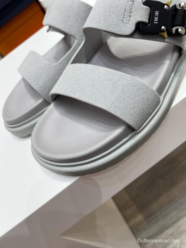 2025 Men Dior Grey Suede Leather Slippers CD Diamond AS00190