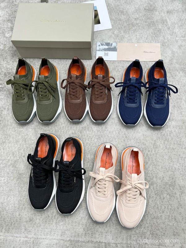 2025 Unisex Santoni Brown Orange Wool Blend Sneakers AS00320