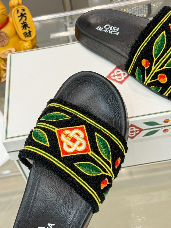 2025 Men CASA BLANCA Black Green Red Embroidered Leather Slippers Embroidery KFY00160