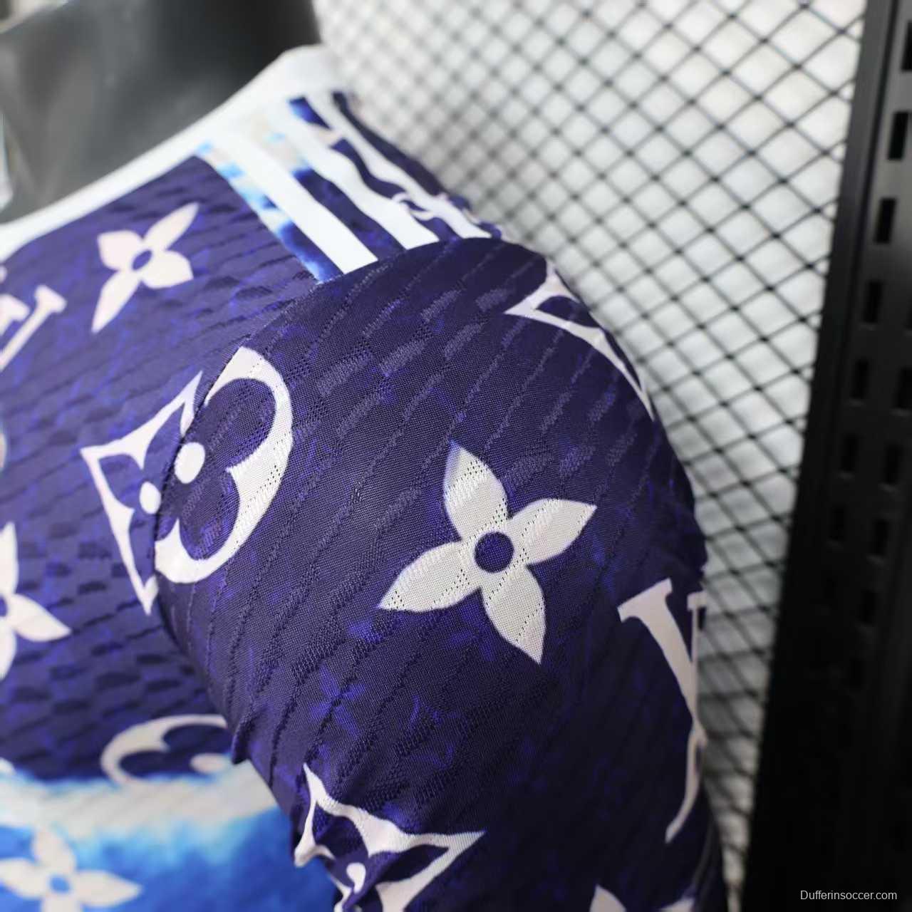 Player Version 25/26 Real Madrid Blue with Louis Vuitton Monogram Pattern Jersey