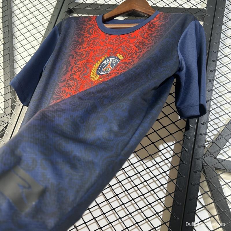 25/26 PSG  Paris Saint-Germain Navy with Red Ornate Pattern Jersey