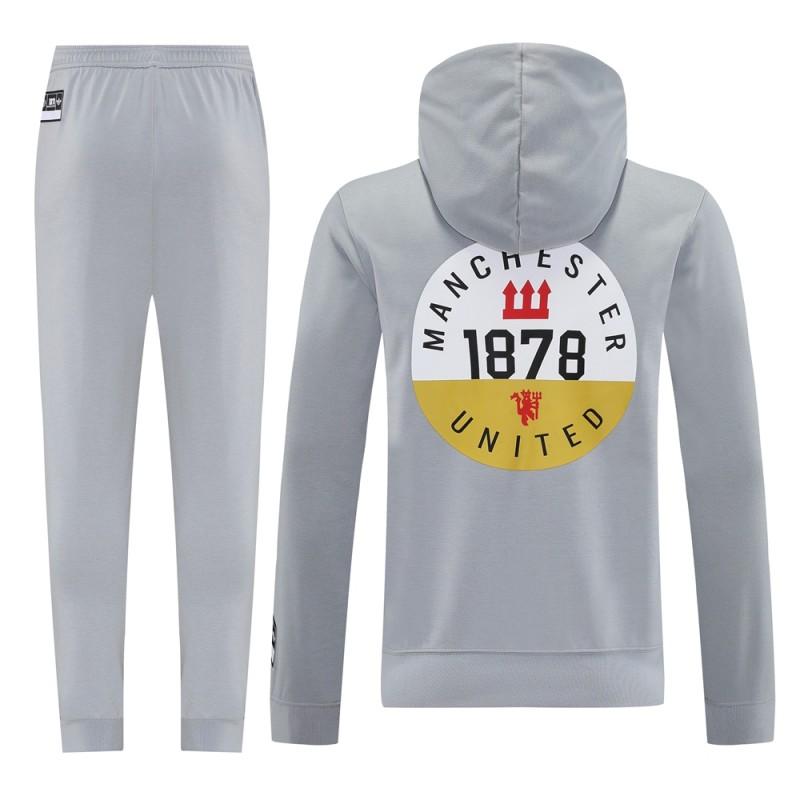 25/26 Manchester United Hooide Grey Full Zipper Jacket + Long Pants