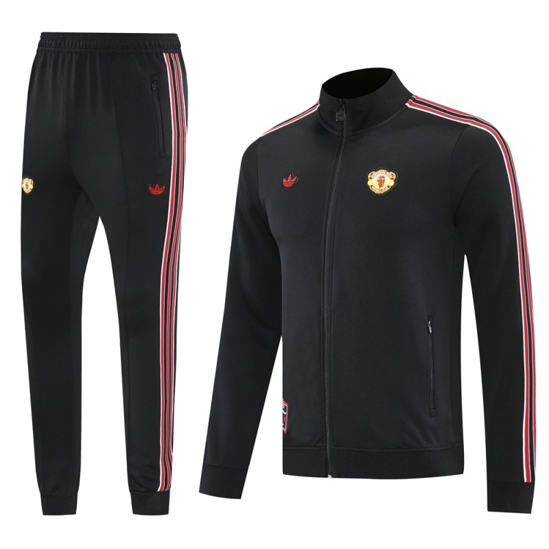 25/26 Manchester United Black Full Hoodie Zipper Jacket +Long Pants