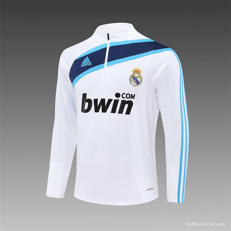 Retro 09/10 Real Madrid White Half Zipper Jacket+Long Pants