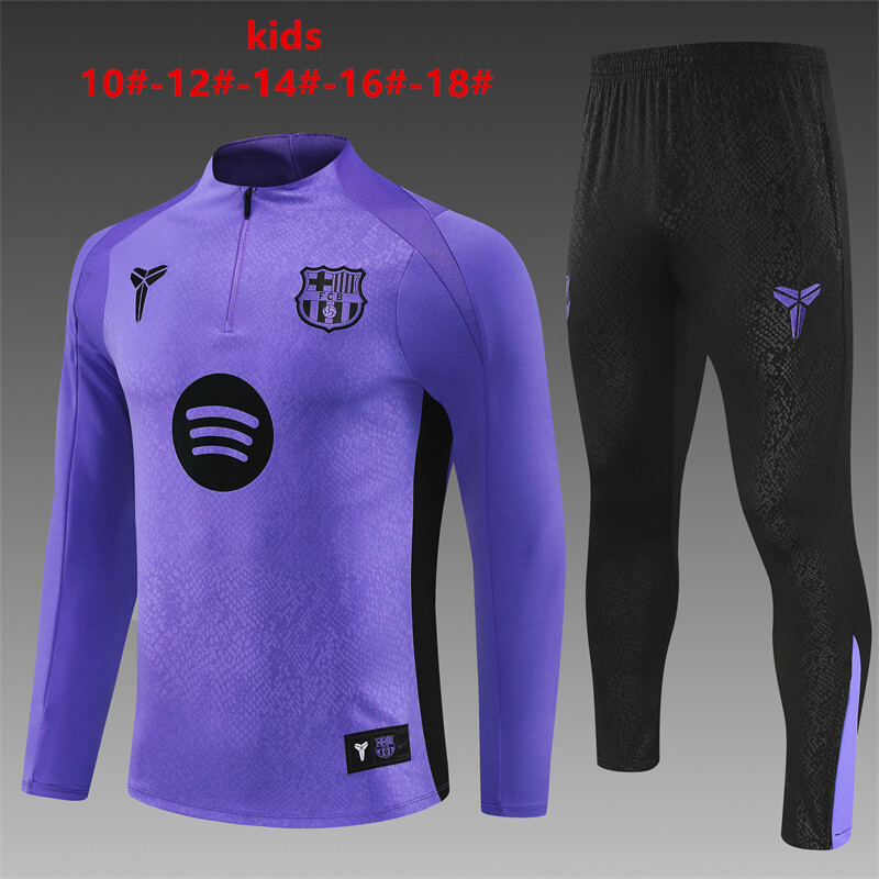 25/26 Kids Barcelona Purple Joint Edition Half Zipper Jacket+Long Pants