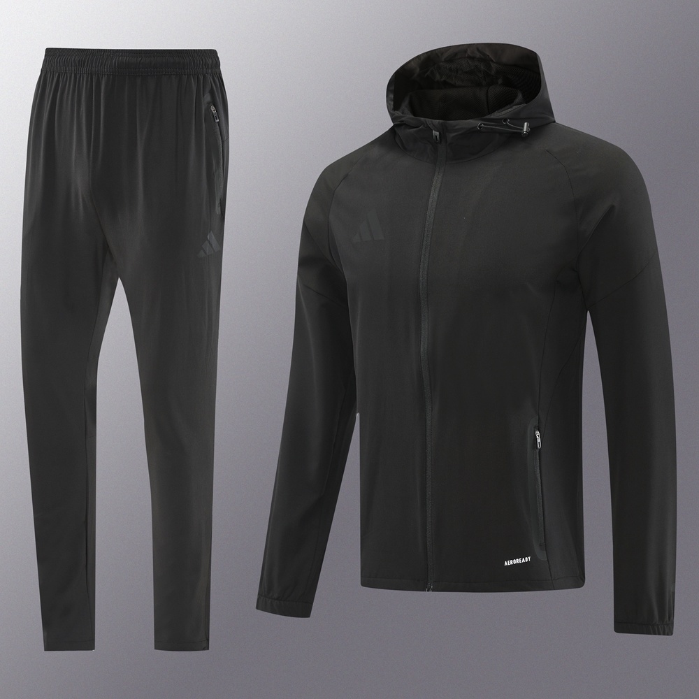 25/26 Adidas Black Hoodie Full Zipper Jacket + Long Pants