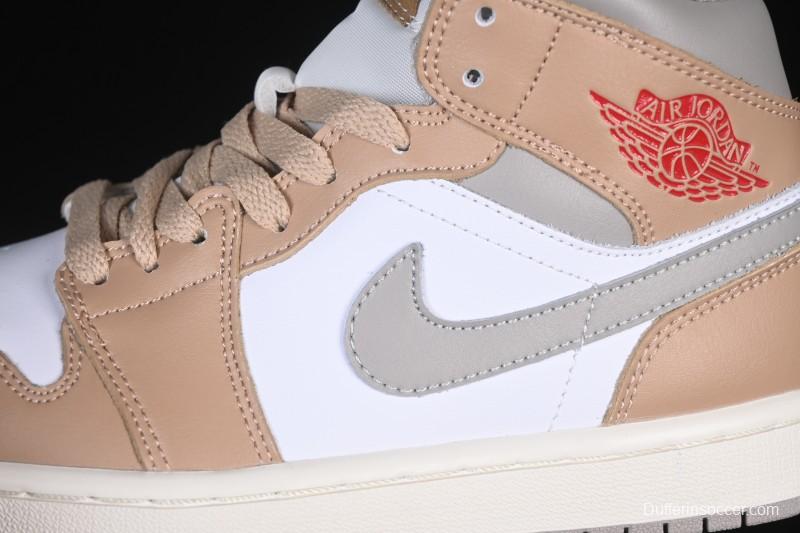 Nike Air Jordan 1 Mid AJ1 White Wheat Mid-Top Casual Sneakers - DQ8426-200