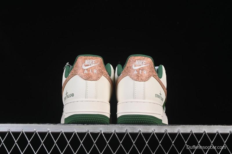 Nike Air Force 1 '07 Low Stone Island Collaboration Beige Green Floral Casual Sneakers - JP8028-010