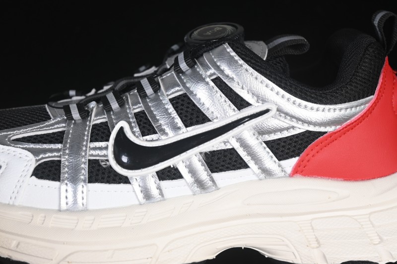 Nike P-6000 Retro Casual Sports Kids Shoes - Silver Red Black Swoosh