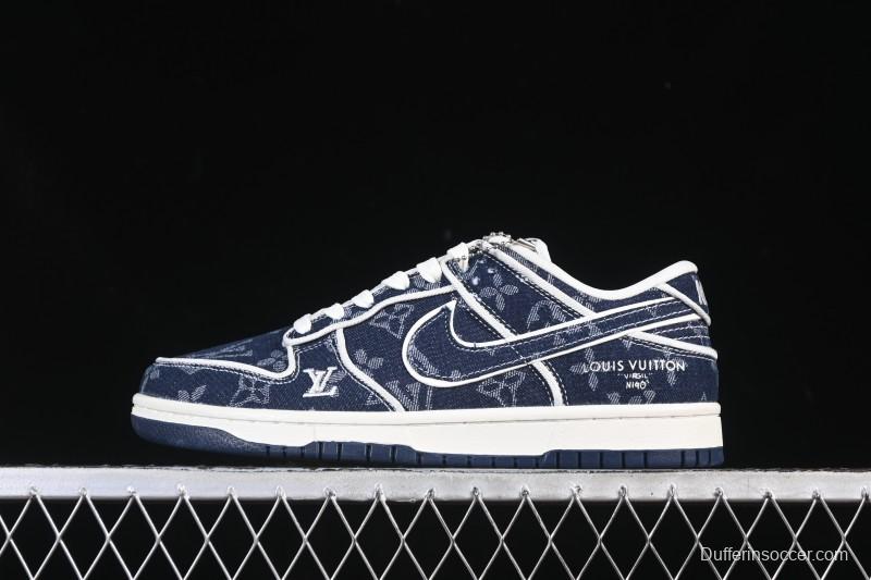 Nike SB Dunk Low LV Collaboration Deep Blue Denim High-End Custom Low-Top Casual Skate Shoes - SC0601-469