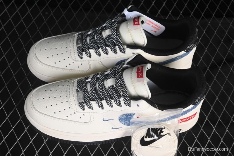Nike Air Force 1 '07 Low Levi's Collaboration Light Blue Denim Four Swoosh Casual Sneakers - QW5606-261