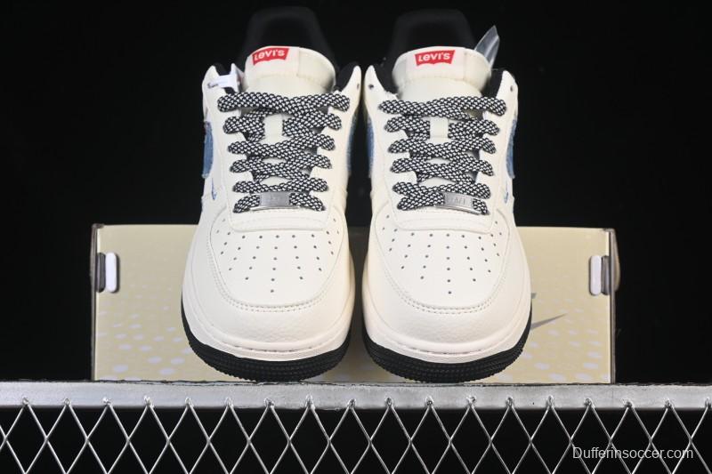 Nike Air Force 1 '07 Low Levi's Collaboration Light Blue Denim Four Swoosh Casual Sneakers - QW5606-261