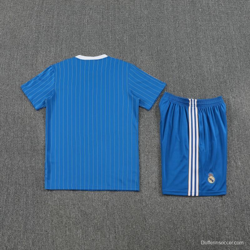25/26 Real Madrid Adidas Original Blue Short Sleeve Jersey+Shorts