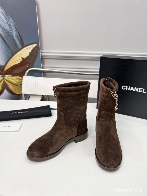 Chanel 2025 SS Quilted Chain Four-Leaf Clover CC Flat Ankle Boots - LY00400