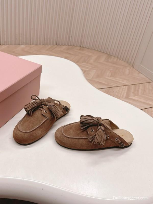 Miu Miu Fall/Winter 2025 Tassel Loafer Mule with Beaded Accents - LY00320