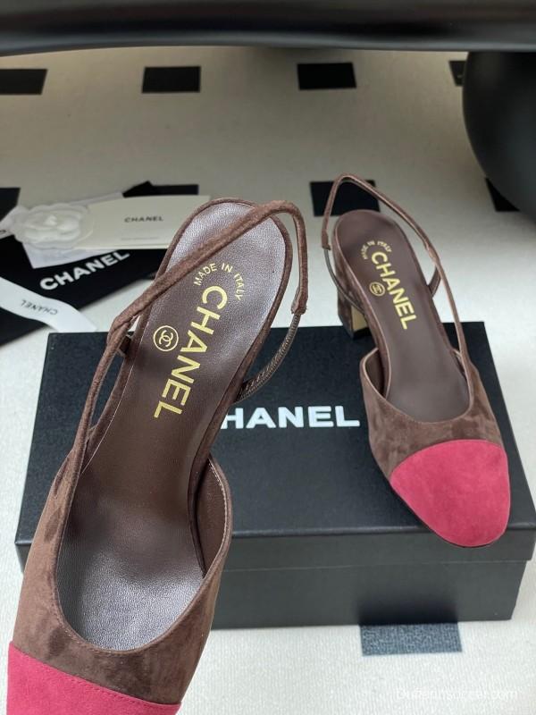 Chanel Sling-back Two-tone Suede Slingback Sandals Flat/Block Heel - KFY00280