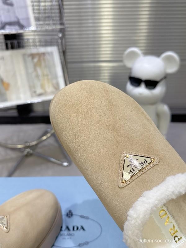 Prada 2025 SS Spring Fur Slippers with Rubber Sole - KFY00280