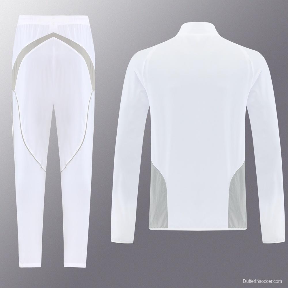 25/26 Real Madrid White Half Zipper Jacket+Long Pants S-3XL
