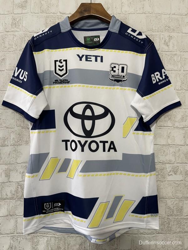 2025 North Queensland Cowboys White Navy Grey 30 Years Anniversary Away Jersey