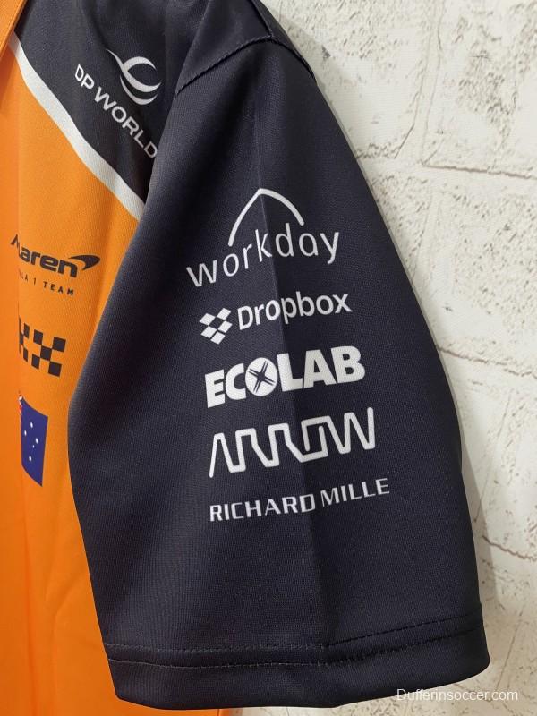 2026 F1 McLaren Racing Papaya Orange with Navy Blue Raglan Sleeves Polo Jersey