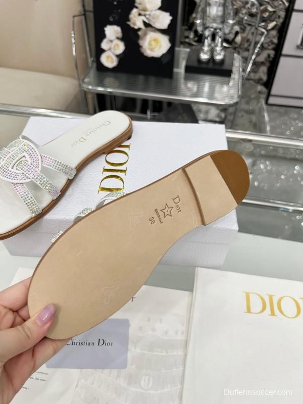 Dior D-Lane Sandals Hollow-out Flat Sandals with Gold Embellishment - LY00220/LY00260