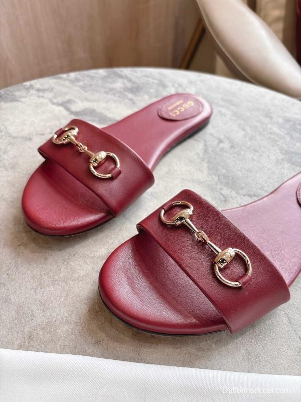 Gucci 2025/SS Leather Mule Sandals with Light Gold Hardware - 8023-3