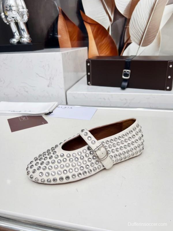Alaia 2025/SS Crystal-Studded Ballet Flats with Built-in 0.8CM Height Increase - LY00340