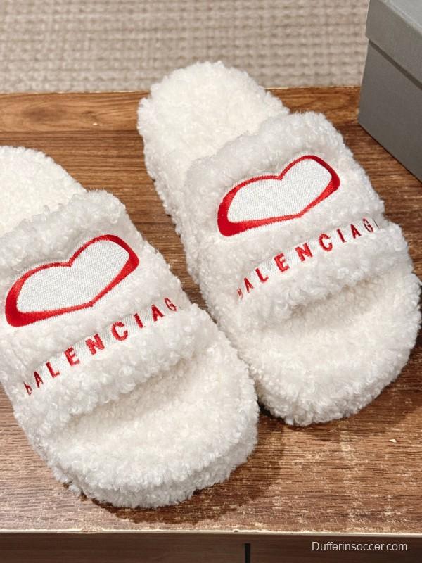 Balenciaga 2025 SS Qixi Limited Series Letter Embroidery Platform Shearling Slippers - AS00200