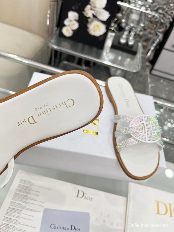 Dior D-Lane Sandals Hollow-out Flat Sandals with Gold Embellishment - LY00220/LY00260