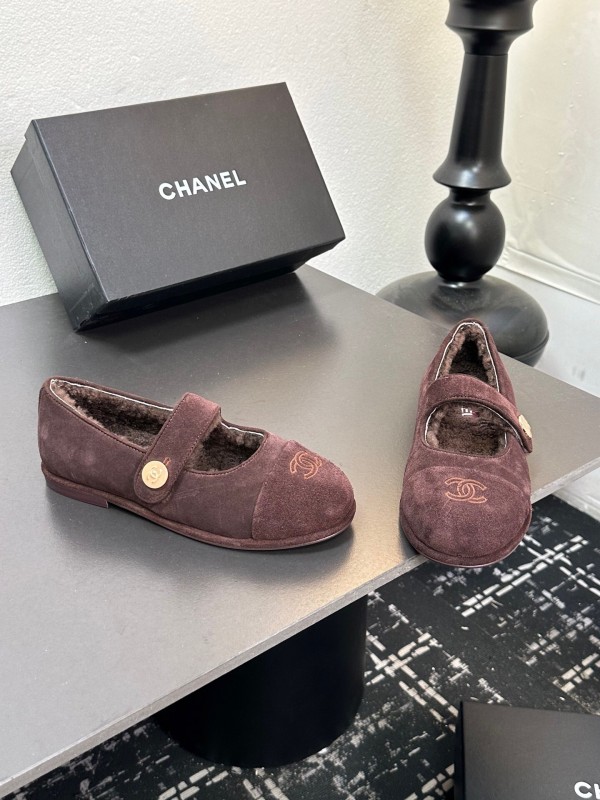 Chanel 2025 SS New French Mary Jane Flat Shoes with Fur - KFY00300