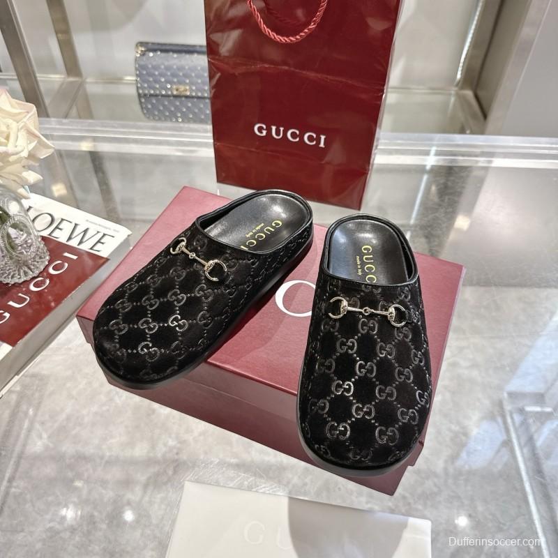 Gucci Camel Suede GG Embossed Horsebit Mule Sandals - LY00240