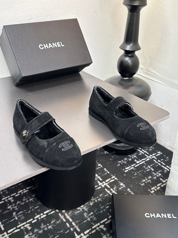 Chanel 2025 SS New French Mary Jane Flat Shoes with Fur - KFY00300