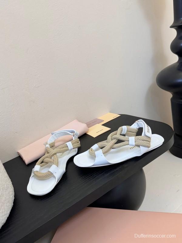 Miu 2025 SS Fashion Week Rope Woven Sandals - KFY00330