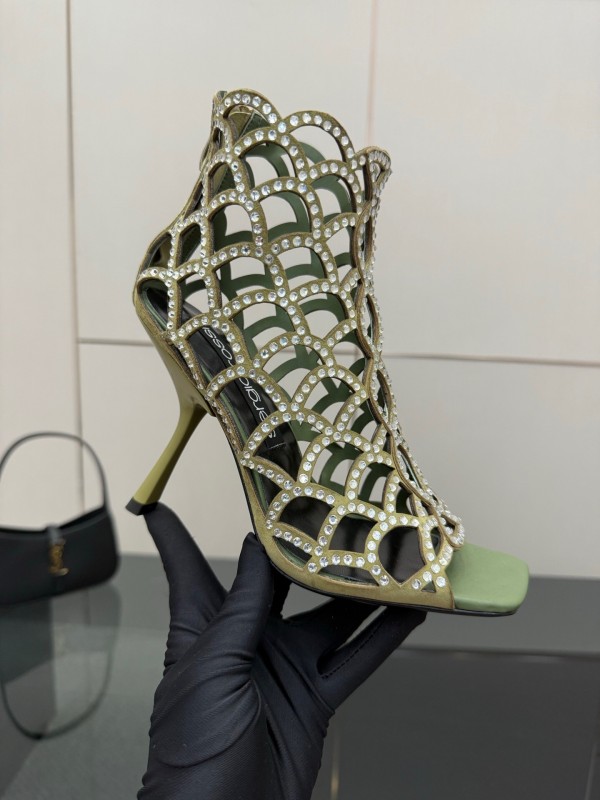 Sergio Rossi Mermaid Sandals 2025 SS Collection Elegant Fishnet High Heels - KFY00470