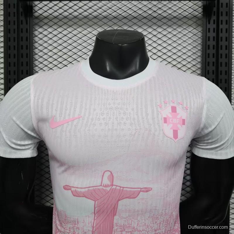 Player Version 2026 Brazil Special Edition White with Christ the Redeemer Pink Pattern Jersey