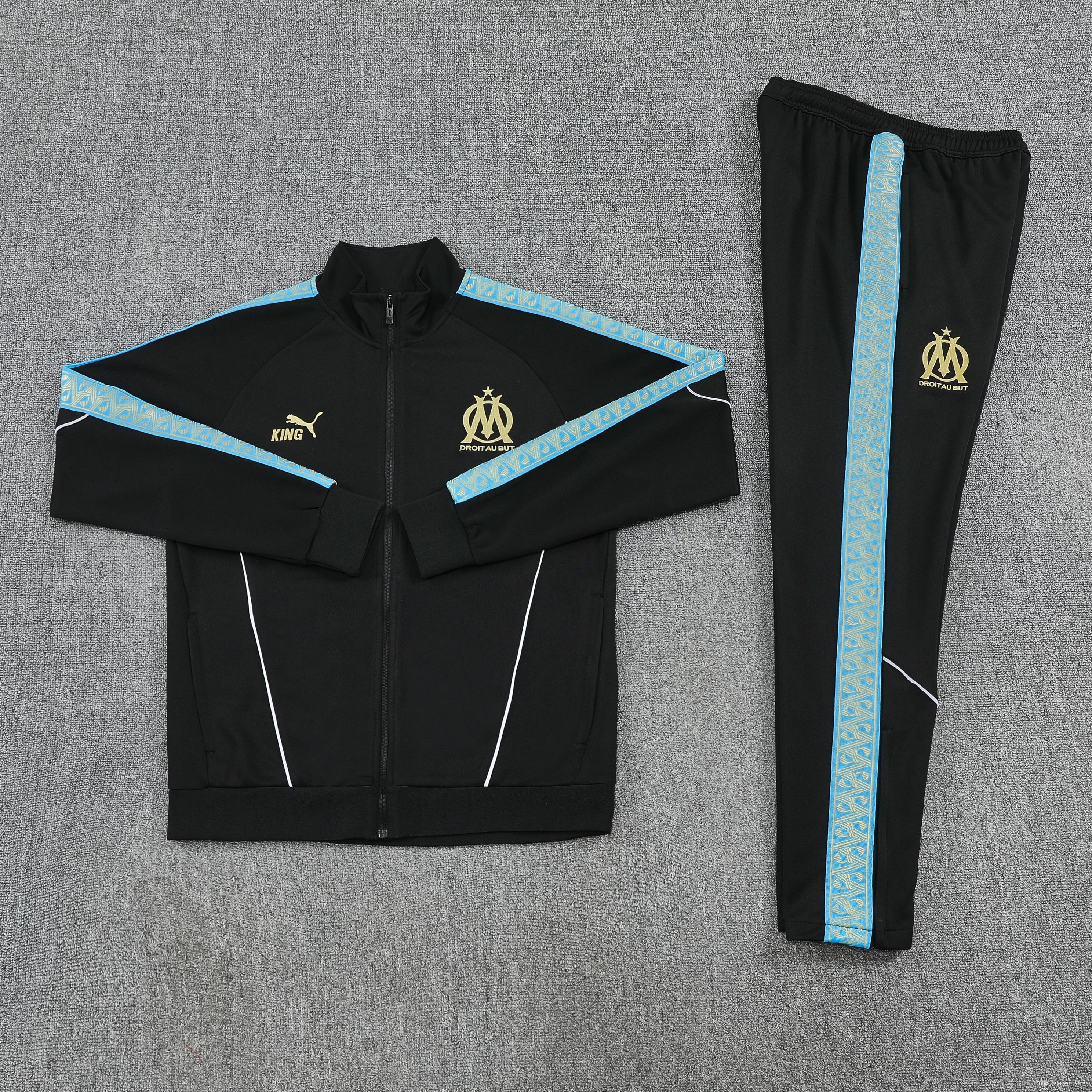 25/26 Olympique Marseille Black Full zipper Jacket Tracksuit+ long pants