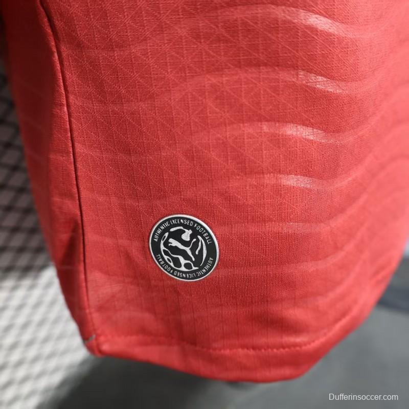 Player Version 2026 Portugal Home Long Sleeve Red with Horizontal Wave Pattern Jersey