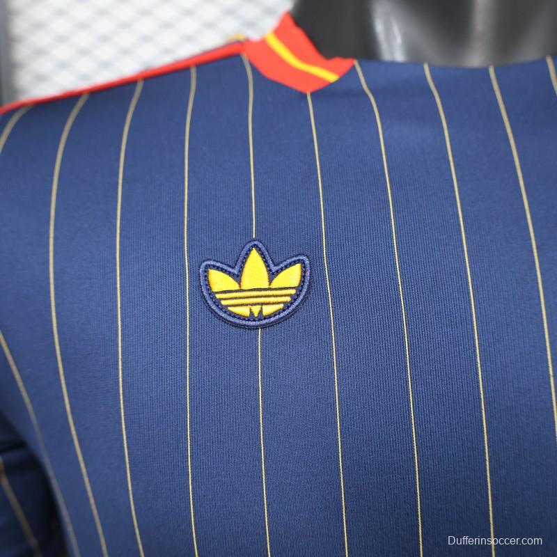 2026 Player Version Spain Navy Blue with Thin Yellow Pinstripes Jersey