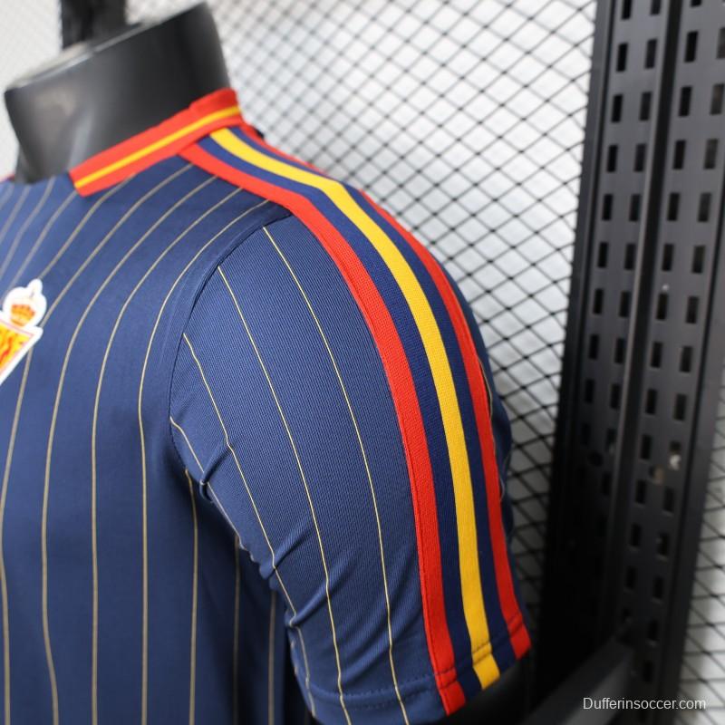 2026 Player Version Spain Navy Blue with Thin Yellow Pinstripes Jersey