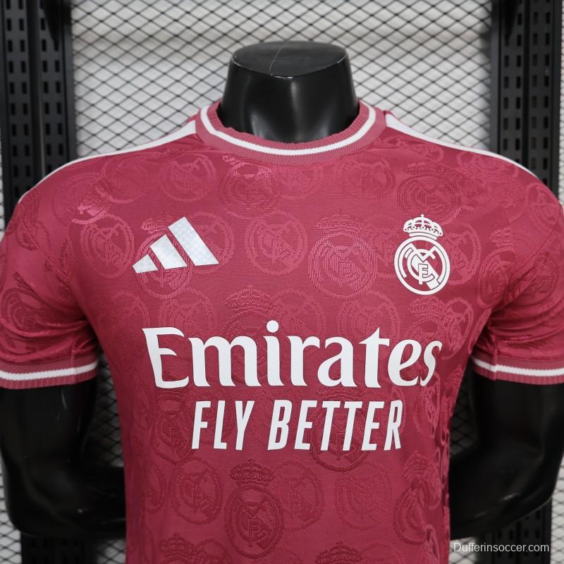 25/26  Player Version Real Madrid Third Dark Pink with all-over embossed crest pattern Jersey