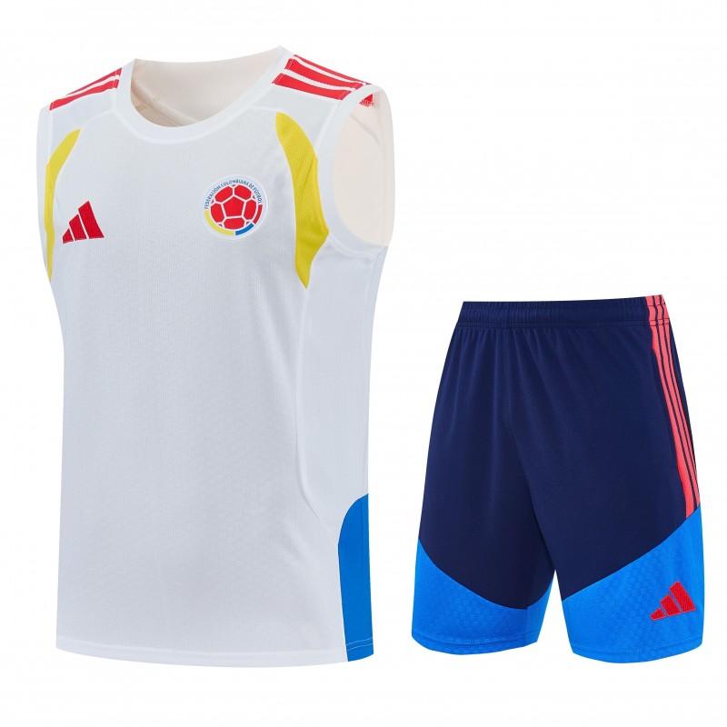 26/27 Colombia White Sleeveless Training Vest +Navy Blue Shorts Set