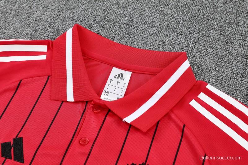 26/27 Manchester United  Red Stripes  Polo Training Shirt + Long Pants Tracksuit