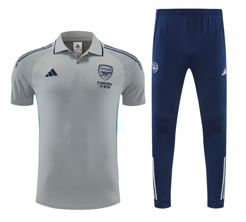 26/27   Arsenal Grey Polo Training Shirt + Long Pants Tracksuit