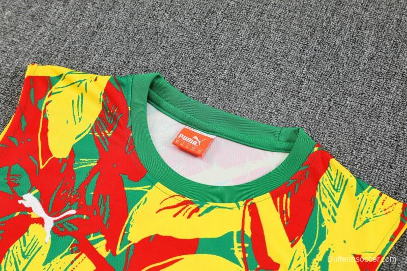 25/26 Senegal Green Tropical Floral Print Sleeveless Training Vest +Shorts Set