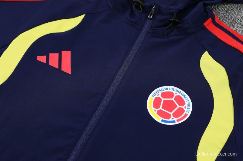 26/27 Colombia  Navy Blue Full Zipper Hooded Jacket Tracksuit + Long Pants