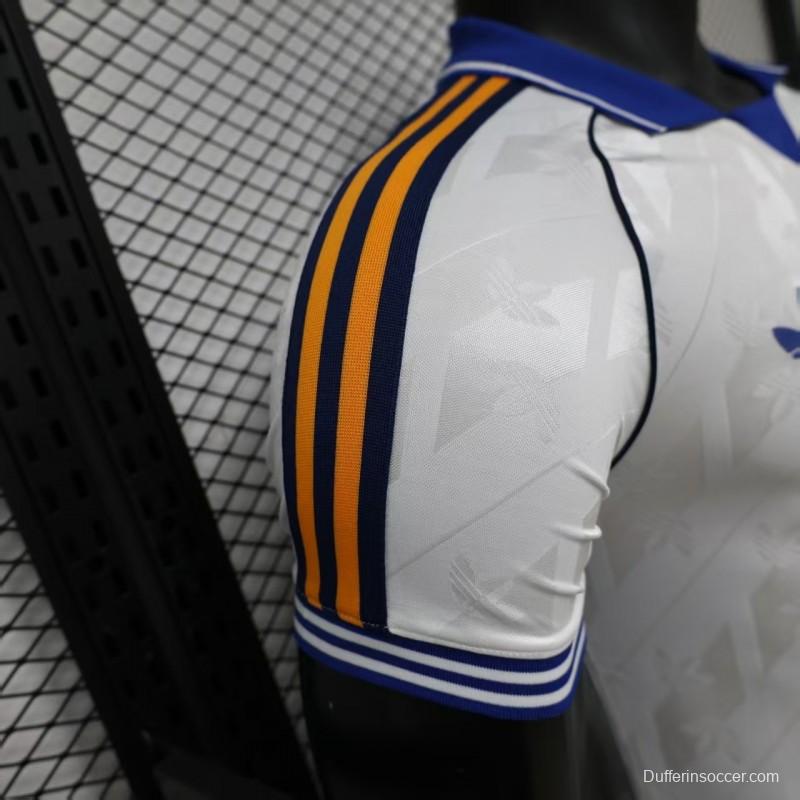 Player Version 26/27 Real Madrid Home White with Blue Collar & Jacquard Pattern Jersey
