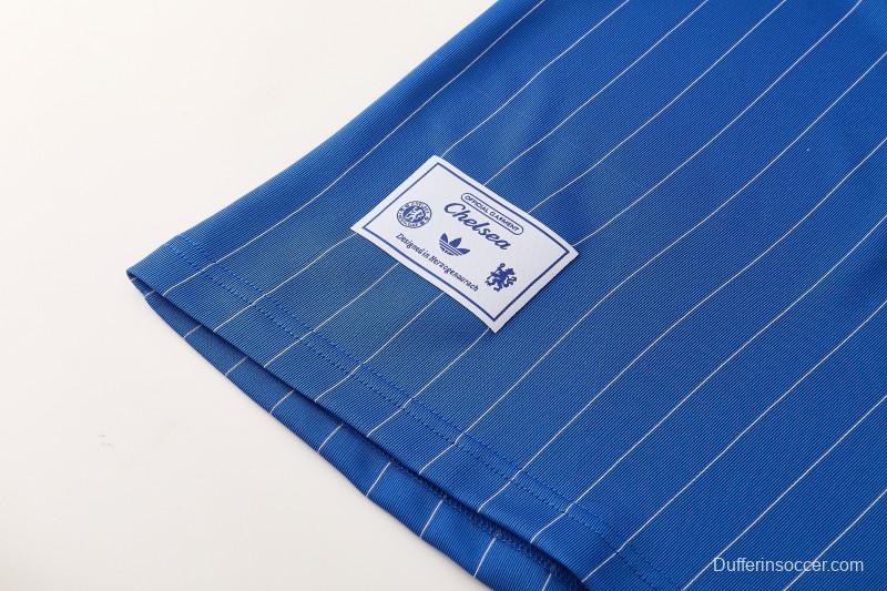 26/27 Chelsea FC  Blue  Stripes Short Sleeve+ White Soccer Shorts
