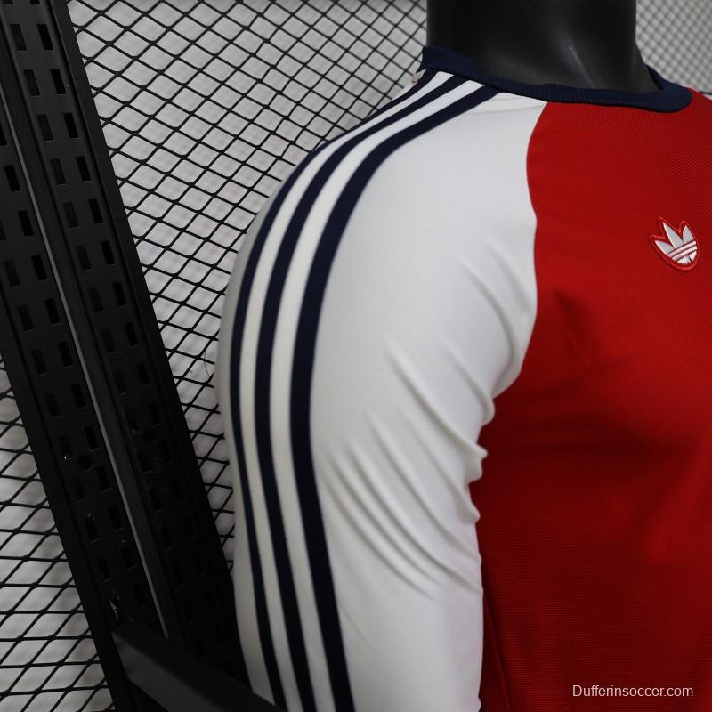 Player Version 2026  Arsenal x Adidas Originals Retro Red with White Long Sleeve Raglan Home Jersey